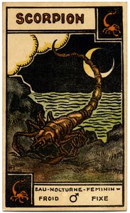 Paranormaalia. Astrologia. Skorpioni (Skorpioni). Astrologinen kortti: Le Tarot Astrologique (Astrologinen Tarot), kirjoittanut Georges Muchery, Ranska tekijältä Unbekannter Künstler