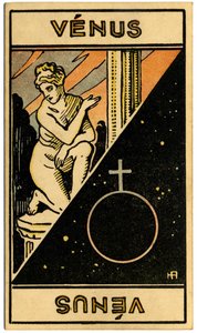 Paranormaalia. Astrologia. Venus (planeetta). Astrologiakortti: Le Tarot Astrologique (Astrologinen Tarot), kirjoittanut Georges Muchery, Ranska tekijältä Unbekannter Künstler