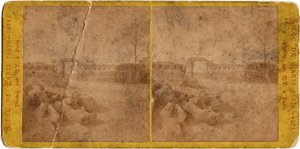 Pariisin piiritys (1871): näkymä kaupunkiin preussilaisten piirityksen aikana 20.9.1870 - 28.1.1871. Valokuva Q.V.. Tulosta pahville Dim. 17x6,9 cm tekijältä Unbekannt