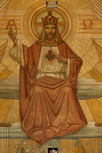 Seurakuntakirkko (Heilig-Hartkerk). Sisustus. Modernismi. Kuoro. Mosaiikki. Kristus. tekijältä Unbekannt