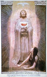 Parsifal Graalin kanssa, Kundry kuolee, 1900-luvun alku (postikortti) tekijältä Unbekannter Künstler