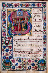 Piccolomini-kirjasto: kuorokirja, turska. 23.8, ff. 100v kappaleella "The Pentecost", kirjoittanut Girolamo da Cremona. tekijältä Unbekannter Künstler