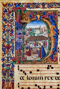 Piccolomini-kirjasto: kuorokirja, turska. 2.B, ff. 5v "Nativity", Florentine-valaisin. Yksityiskohta. tekijältä Unbekannter Künstler