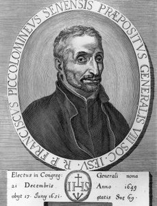 Muotokuva Francesco Piccolomini (1582-1651), italialainen jesuiitta, oli Jeesuksen seuran ylijohtaja vuosina 1649-1651, kaiverrus tekijältä William M. Timlin