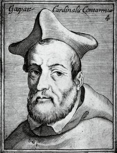 Gasparo Contarinin (1483-1542), italialaisen kardinaalin ja piispan muotokuva, kaiverrus kaikkien hyveiden ja tieteen maineikkaimmista ikoneista, Claudius Pernetus tekijältä William M. Timlin