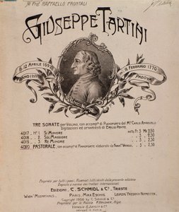 Giuseppe Tartinin muotokuva. Sonaattien partituurin etukappale tekijältä Unbekannter Künstler