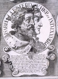 Isabella I:n ja Kastilialaisen Ferdinand V:n muotokuva (litho) tekijältä Unbekannt
