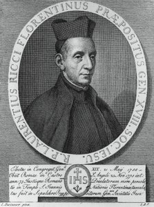 Lorenzo Riccin (1703-1775), italialaisen jesuiitta ja Jeesuksen seuran 18. kenraalijohtajan muotokuva, kaiverrus tekijältä William M. Timlin