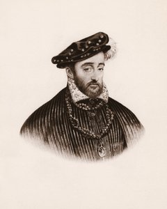 Muotokuva Ranskan kuninkaasta Henrik II:sta (1519-1559) 1800-luvun kaiverrus. tekijältä Unbekannter Künstler