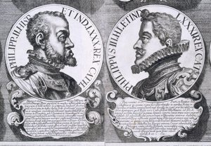 Muotokuvia Philip II:sta ja Philip III:sta Espanjasta (litho) tekijältä Unbekannt