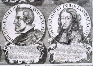 Muotokuvia Philip IV:stä ja Kaarle II:sta (litho) tekijältä Unbekannt