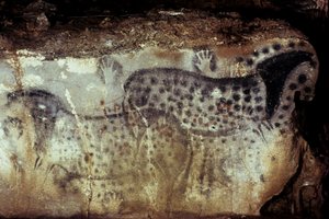 Pech Merlen esihistoriallinen luola/Spot-hevoset ja negatiiviset kädet/25 000 vuotta/Cabrerets/Lot/Midi Pyrenees/Ranska tekijältä Unbekannt