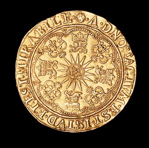 Harvinainen kolikko, Englanti Kultainen Spur Ryal, Tudor Rose on Spur Rowel -niminen kolikko. tekijältä Unbekannter Künstler