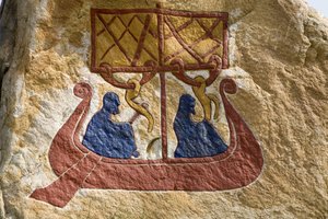 Drakkar (viikinkilaiva) Viking Rune rekisteröinti ja edustaminen. Viikinkimuseo, Bork Ringkoebing Fjordilla, Tanska tekijältä Unbekannter Künstler