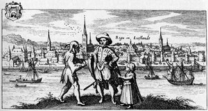 Riika - näkymä kaupungista Daugava-joen rannalla, noin 1700. tekijältä Unbekannter Künstler