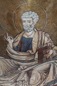 Pyhän Pietarin mosaiikki Santa Maria Nuovan katedraalissa 1100-luvun Monreale, Sisilia tekijältä William M. Timlin
