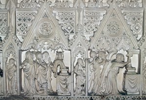 Pedro I:n (1320-1367) sarkofagi, jossa on kohtauksia Pyhän Bartolomeuksen elämästä, Alcobacan luostarin kirkko (Unescon maailmanperintöluettelo). tekijältä Benjamin Baud