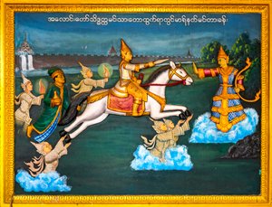 Kohtaus Buddhan elämästä, Shwedagon Pagoda, Yangon, Myanmar, Yangon, Myanmar, Aasia (kuva) tekijältä Unbekannter Künstler