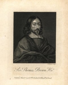 Sir Thomas Brown, englantilainen polymaatikko ja kirjailija tieteestä, lääketieteestä, uskonnosta ja esoteerisista asioista, kuoli 1682. Kuparikaiverrus William Richardin teoksesta Portraits Illustrating Granger