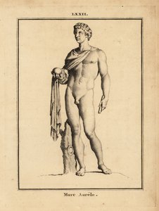 Rooman keisari Marcus Aurelius, Marcus Aurelius Antoninus Augustus; alasti pallolla ja valtikalla tekijältä Unbekannt
