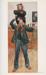 Ruotsalainen kuvittaja Carl Larsson (1853-1919) tyttärensä Britan kanssa. Akvarelli "" Das haus in der sonne"" vuodelta 1921 tekijältä Unbekannt