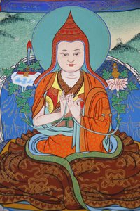 Tuhannen buddhan temppeli Dashang Kagyu Lingin seurakunta Jamgon Kongtrul Lodroe Thaye Munkki rukoilee, La Boulaye, Ranska tekijältä Unbekannt