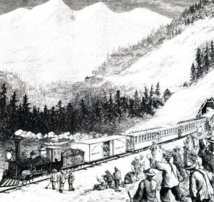 Pacific Railroad Sierra Nevadan vuoristossa. tekijältä Unbekannt