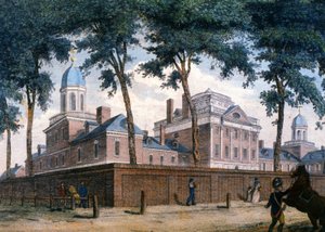 Pennsylvanian sairaala Philadelphiassa, noin 1800 (kaiverrus). tekijältä Unbekannter Künstler