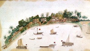Hooghly-joki, Kalkutta (kynä ja muste vesivärillä paperille) tekijältä Unbekannt