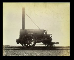 George Stephensonin (1781-1848) vuonna 1829 suunnittelema "raketti", noin 1905 (bromidikuva) tekijältä Unbekannt