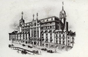 Lämpömatkailu: näkymä Carlton-hotelliin Vichyssä, Ranskassa noin 1905 (postikortti). tekijältä Unbekannter Künstler