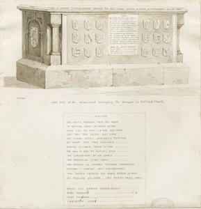 Hauta Biddulphin kirkossa - "William Bowyer": seepiapiirustus, 1837 tekijältä Unbekannt