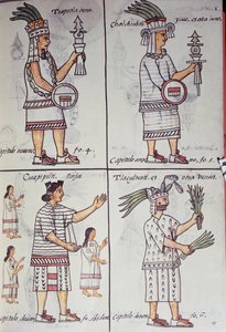 Tzapotlatena, Chalchiuhtlatonal, Cioapipitli ja Tliltecuhtli, Firenzen Codex, Kaksikielinen versio espanjaksi ja Nahuatl, General History of the Things of New Spain, Aztec tekijältä William M. Timlin