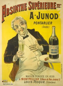 Bistroterassilla istuva mies purskahtaa nauruun juoessaan lasillisen absinttia tekijältä Unbekannt