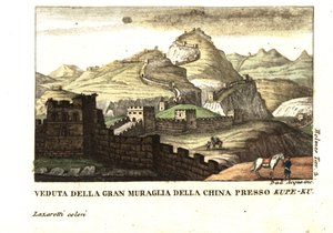 Näkymä Kiinan muurista lähellä Kou-Pee-Keowia, Kiinan ja Itä-Tartarian välisellä solalla. Kohdasta Samuel Holmesin (18.-19. vuosisata) Journal of a Voyage to China and Tartary. dell