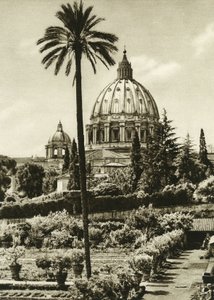 Näkymä Vatikaanin puutarhaan ja Pyhän Pietarin basilikalle (San Pietro) Roomassa tekijältä Unbekannt