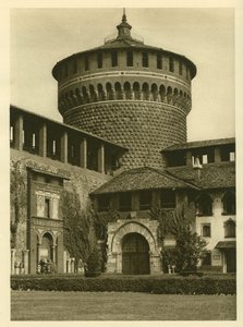 Näkymä Castello Sforzescon (Sforzan perheen linna) pihalle Milanossa tekijältä Unbekannt