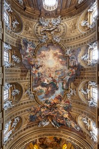 Näkymä laivan holviin "Triumph in the Name of Jesus", Gesùn kirkko, Rooma, Italia (kuva) tekijältä Unbekannter Künstler