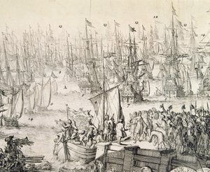 William of Orange lähdössä Englantiin marraskuussa 1688 (kaiverrus) tekijältä Unbekannter Künstler