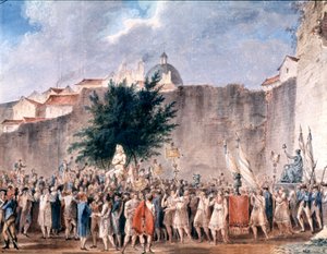 juhlat Bastillen raunioilla, Pariisi, noin 1793 (akvarelli). tekijältä Unbekannter Künstler