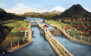 Pedro Miguelin sulku Panaman kanavalla, postikortti v. 1920 tekijältä Unbekannter Künstler