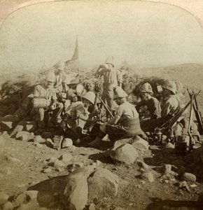 Gordon Highlandin signaloijat Signal Hillillä, Euslinissa, Etelä-Afrikassa, Boer War, 1899-1902. tekijältä Underwood and Underwood