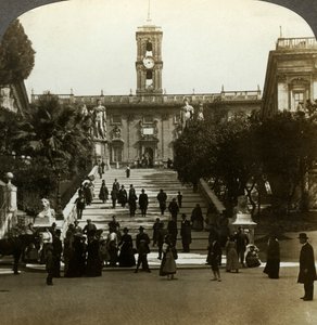 Senaattorin palatsi, Piazza del Campidoglio, Capitoline Hill, Rooma, Italia. tekijältä Underwood and Underwood