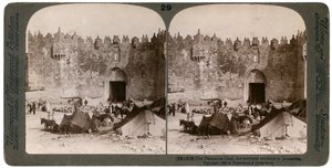 Damaskuksen portti, pohjoinen sisäänkäynti Jerusalemiin, Palestiina, 1896. tekijältä Underwood and Underwood