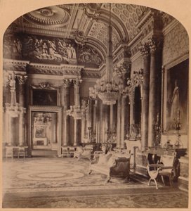 The Queens Gorgeous Blue Room, Buckinghamin palatsi, Lontoo, Englanti, 1900. tekijältä Underwood and Underwood
