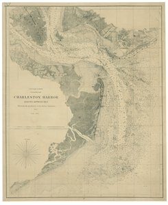 Charlestonin satama ja sen lähestymisalueet sekä kapinallisten pattereiden sijainnit LOC lva0000206 tekijältä United States Coast Survey