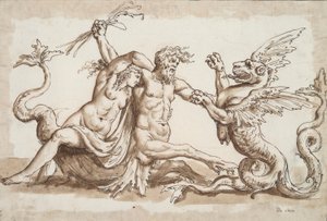 Nereid ja Triton taistelevat griffonia vastaan tekijältä Unknown