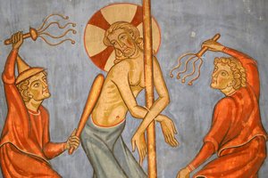 Saint-Pierre-le-Jeune protestanttinen kirkko, Kristuksen kärsimys, Kristuksen liputus, Fresko, Strasbourg, Ranska. tekijältä Unknown