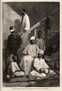 Senegalilainen perhe Saint Louisista (Saint Louis). Kaiverrus havainnollistamaan risteilyä Afrikan rannikolla, vara-amiraali Fleuriot de Langle, vuonna 1868, julkaistu "" Le tour du monde""" 1872, toimittanut Edouard Charton, painos Hachette, Paris. Selva  tekijältä Unknown artist