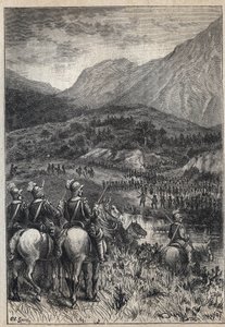 Taistelukenttä - 1800-luvun kuvitus Walter Scottin (1771-1832) historialliseen romaaniin "The Puritans of Scotland" (Old Mortality) tekijältä Unknown artist